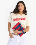 Load image into Gallery viewer, Flat Clutch w/ Tabs in Poppy/French Blue Canvas Stripe
