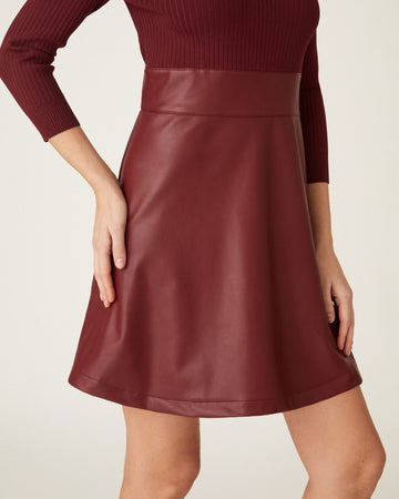 Alexa Leather and Knit Dress in Bordeaux