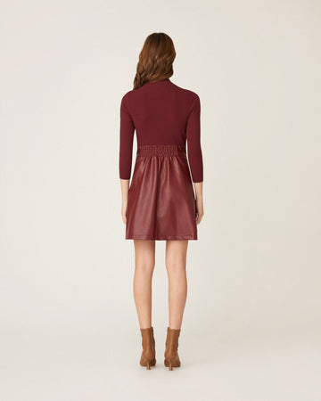 Alexa Leather and Knit Dress in Bordeaux