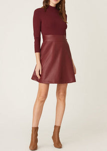 Alexa Leather and Knit Dress in Bordeaux