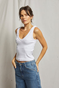 Maria Ribbed V-Neck Tank in White