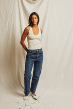 Load image into Gallery viewer, Maria Ribbed V-Neck Tank in Navy/Natural Stripe
