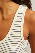 Load image into Gallery viewer, Maria Ribbed V-Neck Tank in Navy/Natural Stripe
