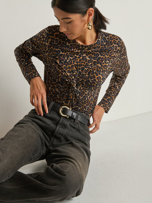 Marion Twist Front Tee in Winter Leopard