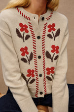 Load image into Gallery viewer, Mavie Cardigan Sweater in Carmine Flower
