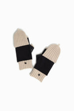 Load image into Gallery viewer, Suede &amp; Leather Wool Knit Flip Mittens in Black
