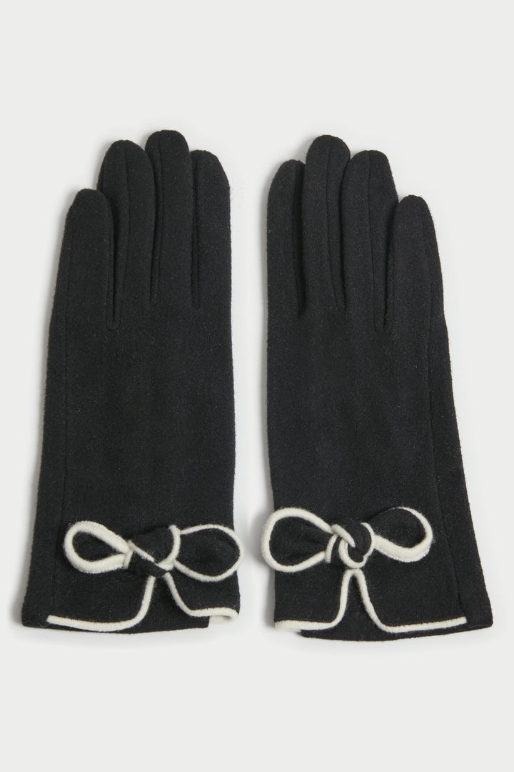 Piped Bow Trim Gloves in Black