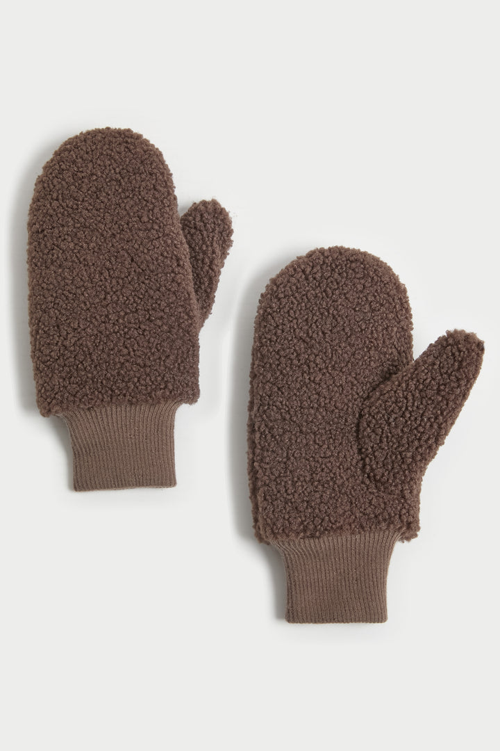 Bouclé Teddy Mittens in Mocha