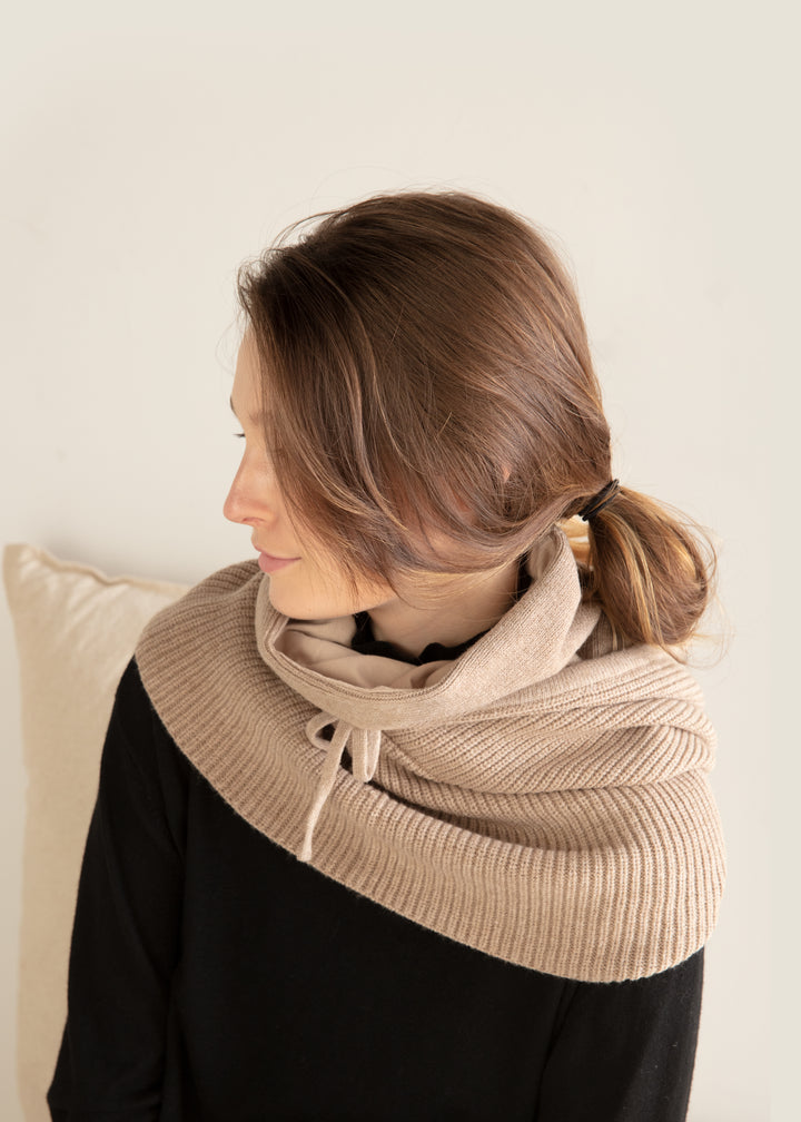 High Neck Hoodie Snood in Latte