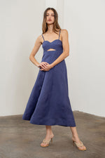 Load image into Gallery viewer, Sleeveless Sweetheart Neck Cut-Out Midi Dress in Indigo Blue
