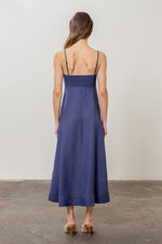 Load image into Gallery viewer, Sleeveless Sweetheart Neck Cut-Out Midi Dress in Indigo Blue
