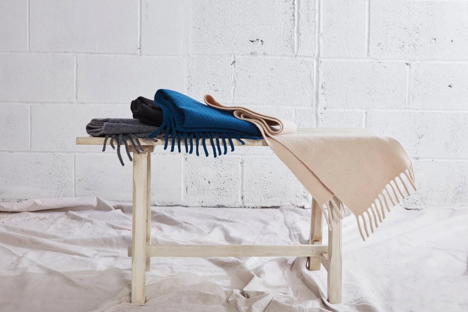 Solid Skinny Fringe Scarf in Denim
