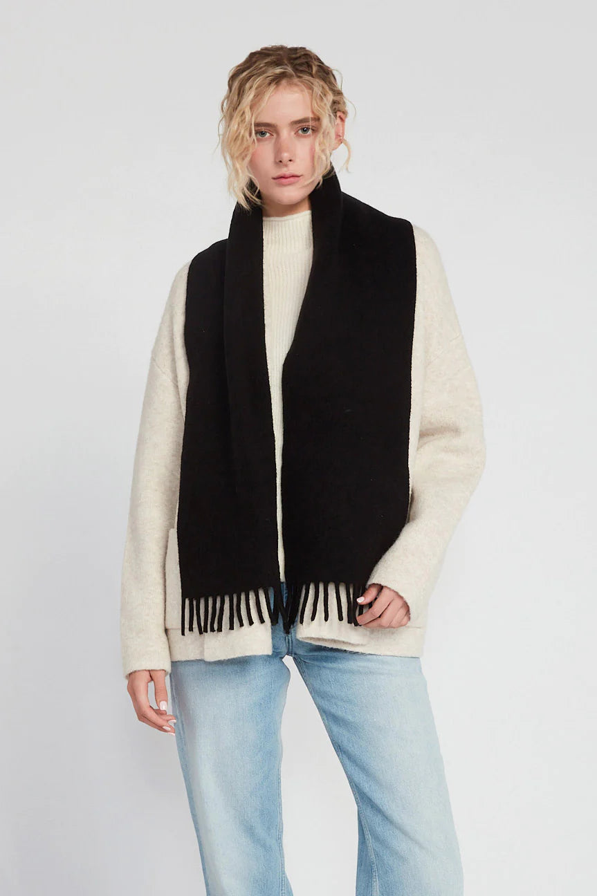 Solid Skinny Fringe Scarf in Black