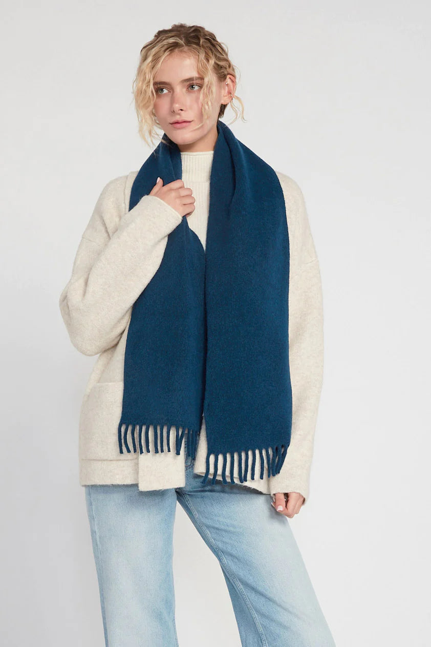 Solid Skinny Fringe Scarf in Denim