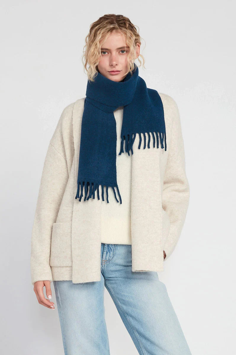 Solid Skinny Fringe Scarf in Denim