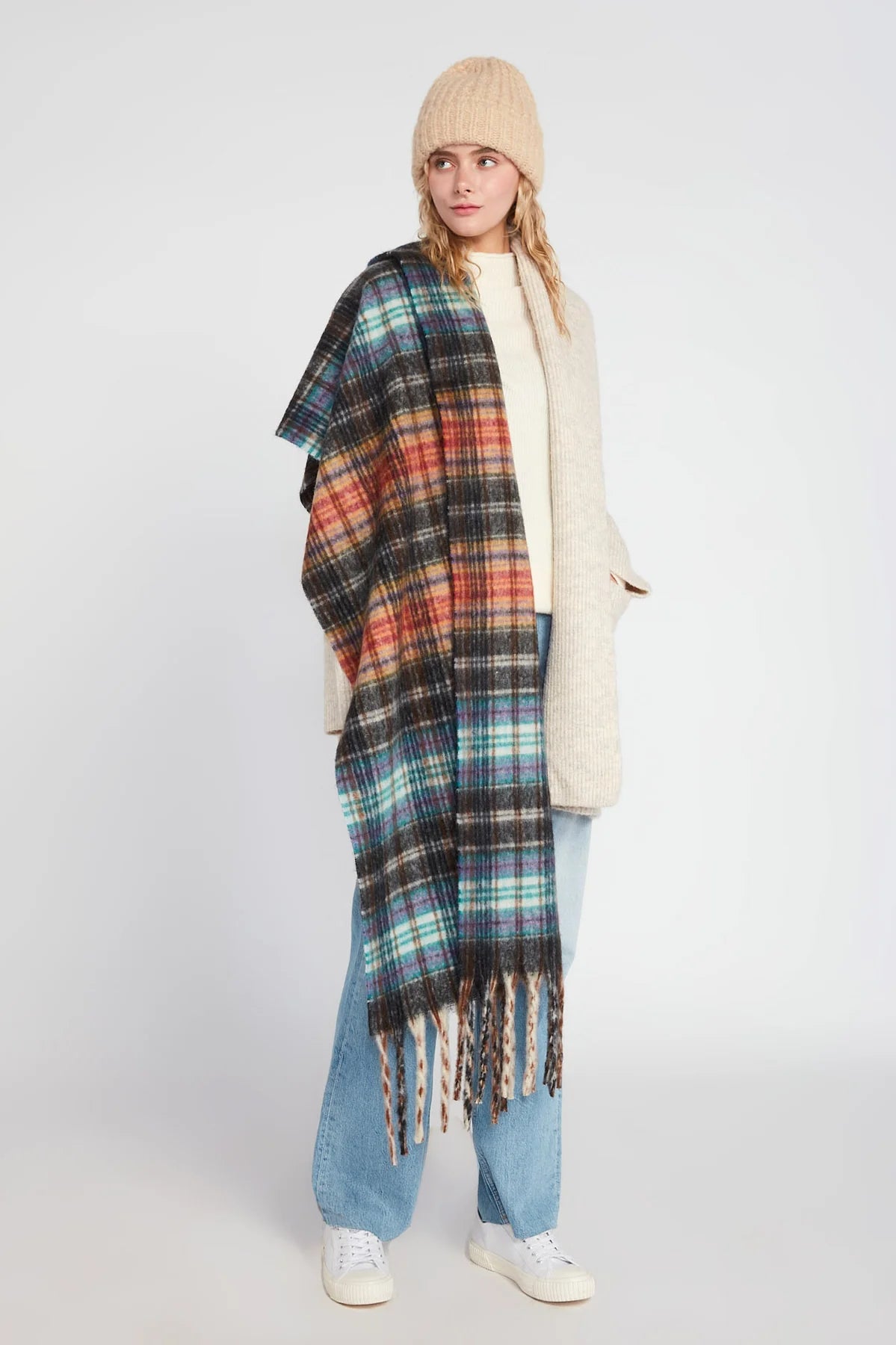 Pastel Plaid Grunge Scarf in Black
