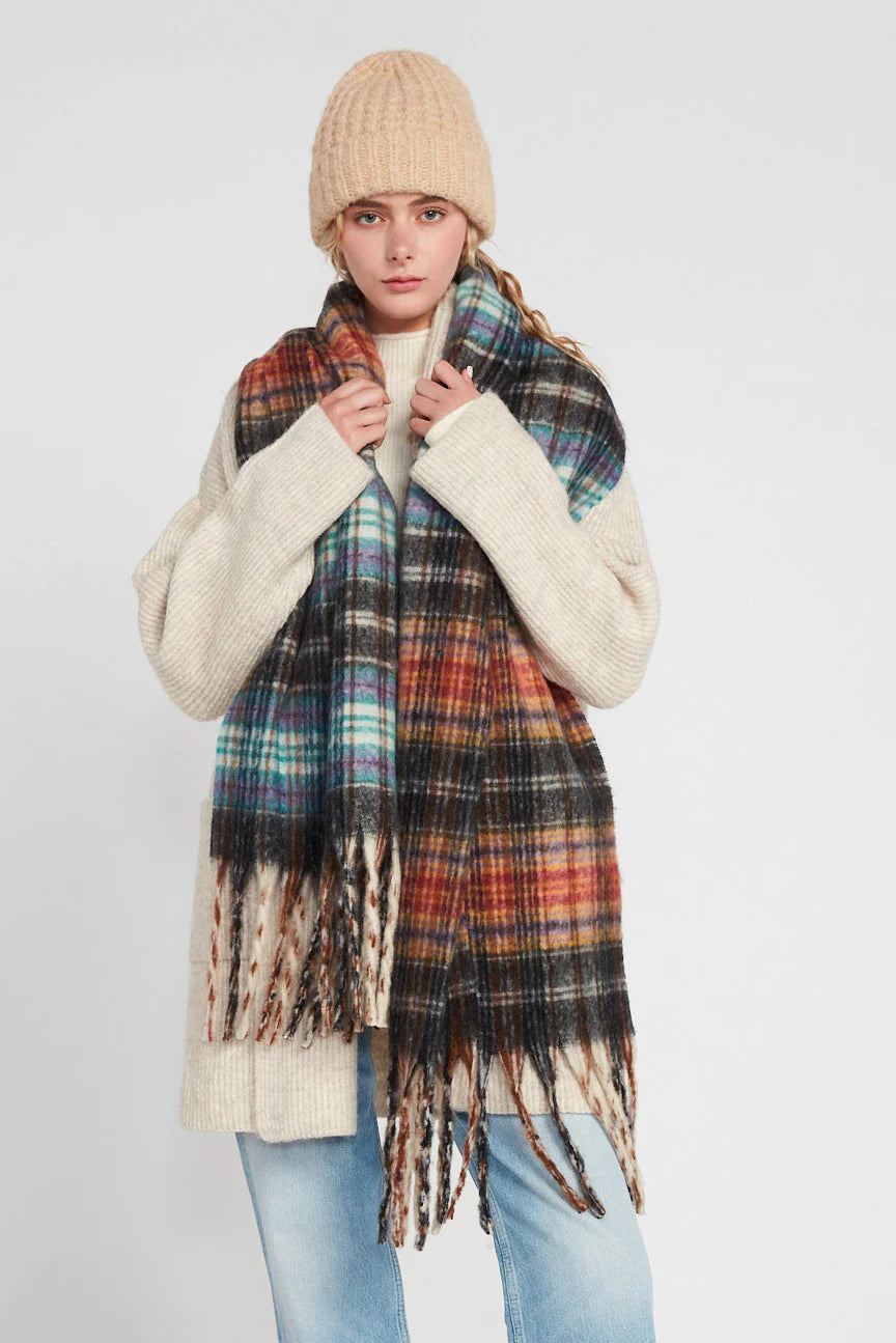 Pastel Plaid Grunge Scarf in Black