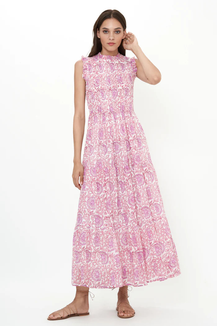 Sleeveless Smocked Maxi Dress in Malta Pink
