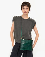 Load image into Gallery viewer, Margot Double Sac Bretelle in Deep Pine Embossed Croco
