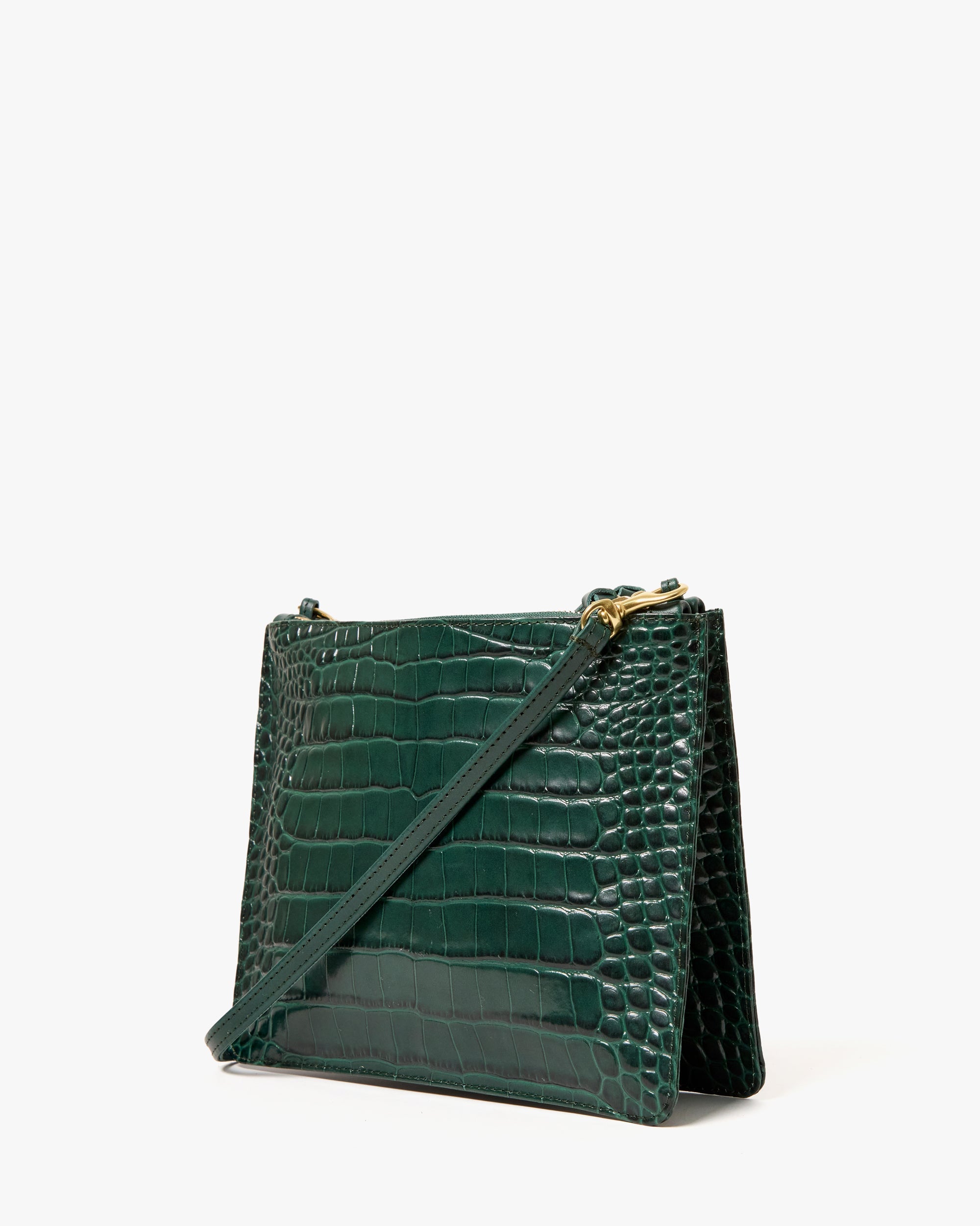 Margot Double Sac Bretelle in Deep Pine Embossed Croco