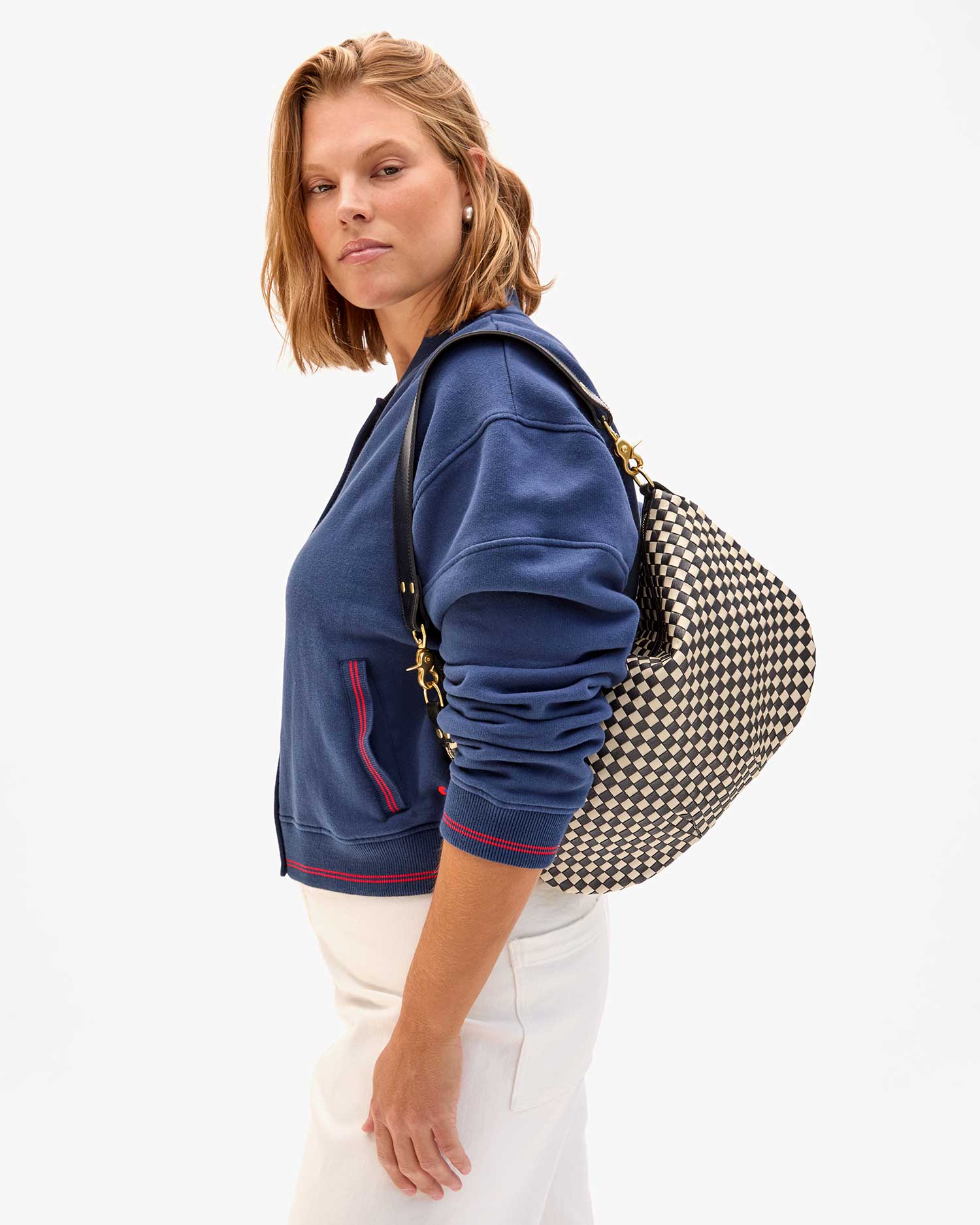 Moyen Messenger in Black & Cream Woven Checker