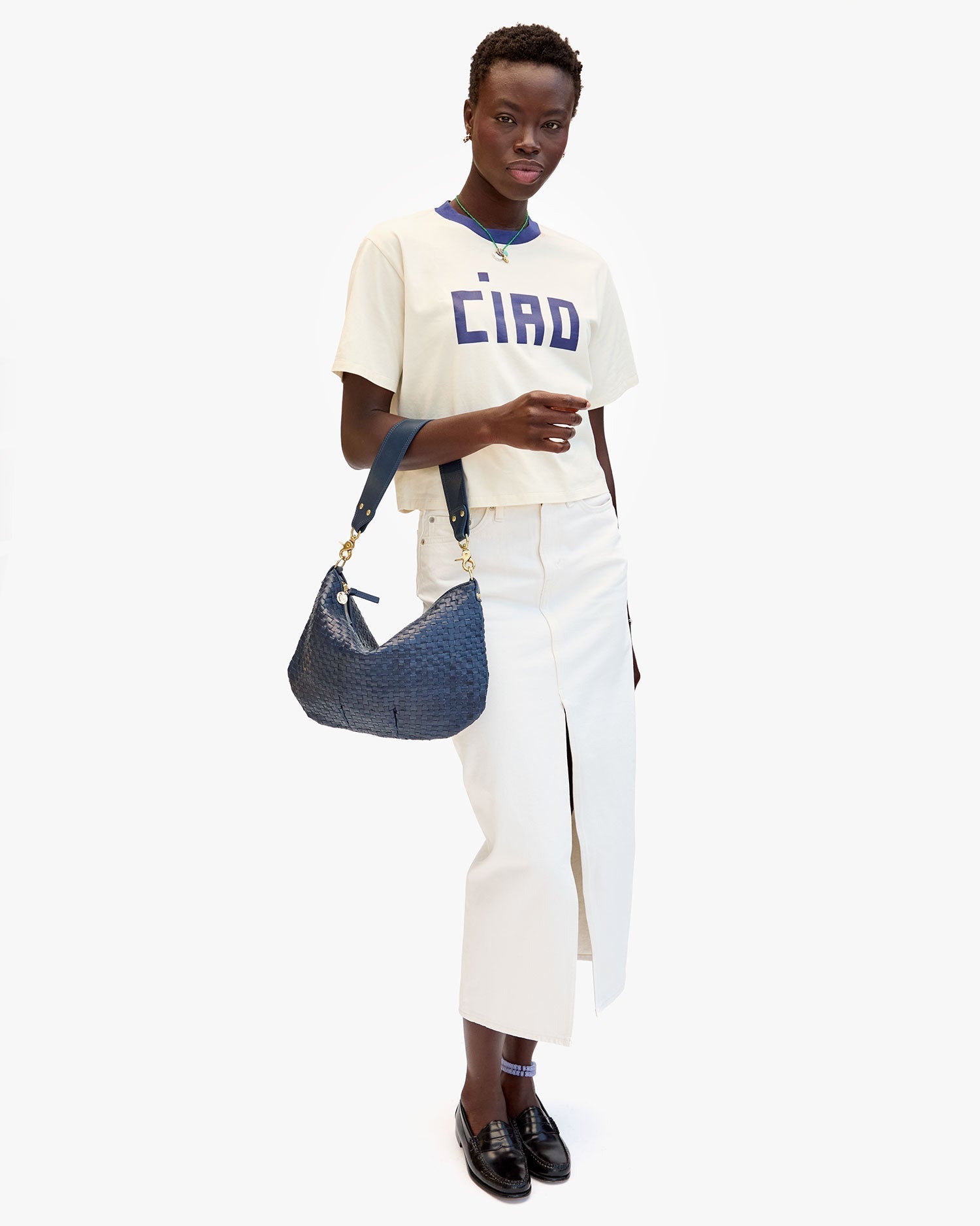 Moyen Messenger Bag in Bleu Marine Woven Checker