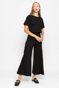 Ponte Knit Wide Leg Cropped Pant in Black