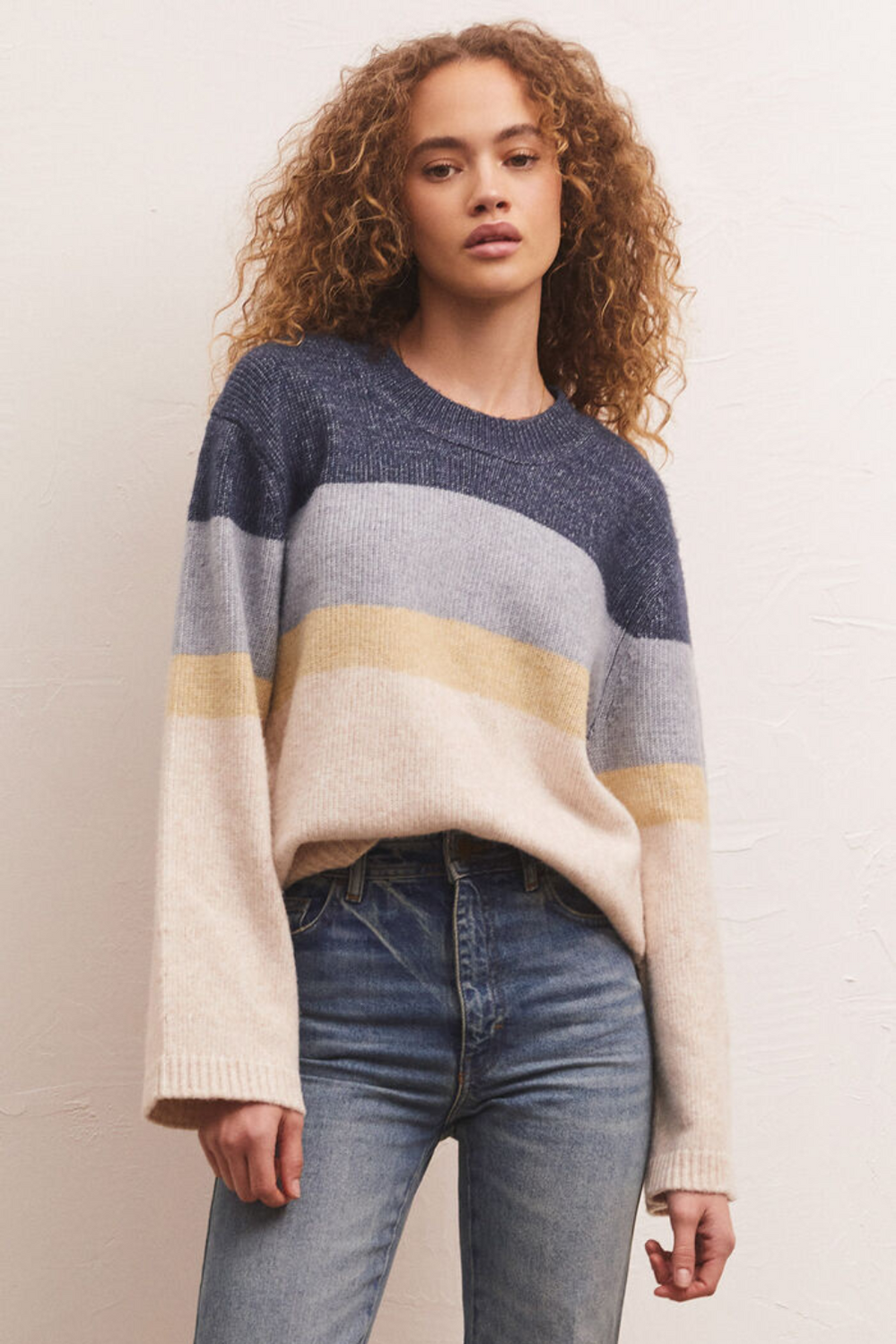 Sawyer Stripe Pullover Sweater in Stone Blue