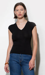 Load image into Gallery viewer, Natalie Deep V-Neck Knit Top in Black
