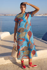 Load image into Gallery viewer, Short Sleeve Shift Maxi Dress in Nautilus Blue
