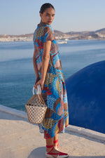 Load image into Gallery viewer, Short Sleeve Shift Maxi Dress in Nautilus Blue
