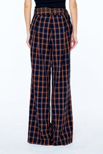 Load image into Gallery viewer, Plaid Wide Leg Pants in Navy/Brown Multi
