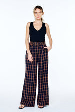 Load image into Gallery viewer, Plaid Wide Leg Pants in Navy/Brown Multi
