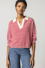 Load image into Gallery viewer, Easy Polo Sweater in Ivory/Crimson

