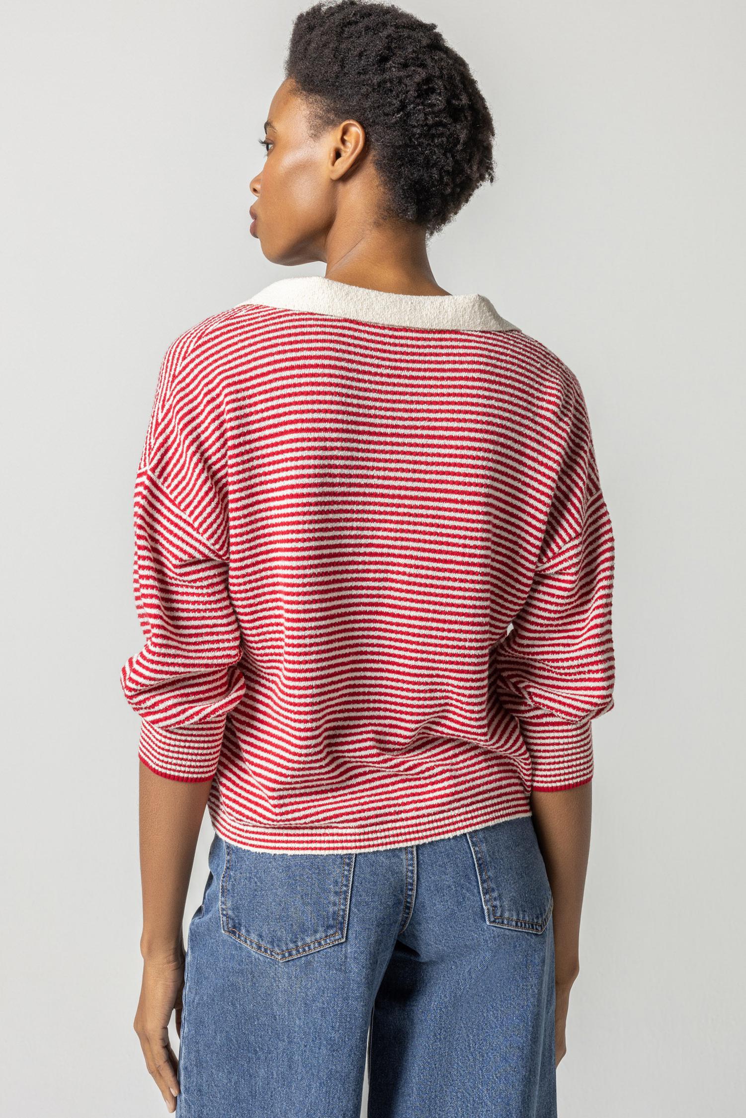 Easy Polo Sweater in Ivory/Crimson
