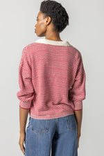 Load image into Gallery viewer, Easy Polo Sweater in Ivory/Crimson
