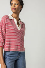 Load image into Gallery viewer, Easy Polo Sweater in Ivory/Crimson

