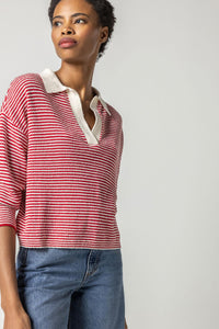 Easy Polo Sweater in Ivory/Crimson
