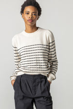 Load image into Gallery viewer, Full Sleeve Crewneck Sweater in Ivory with Black Stripe
