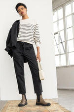 Load image into Gallery viewer, Full Sleeve Crewneck Sweater in Ivory with Black Stripe
