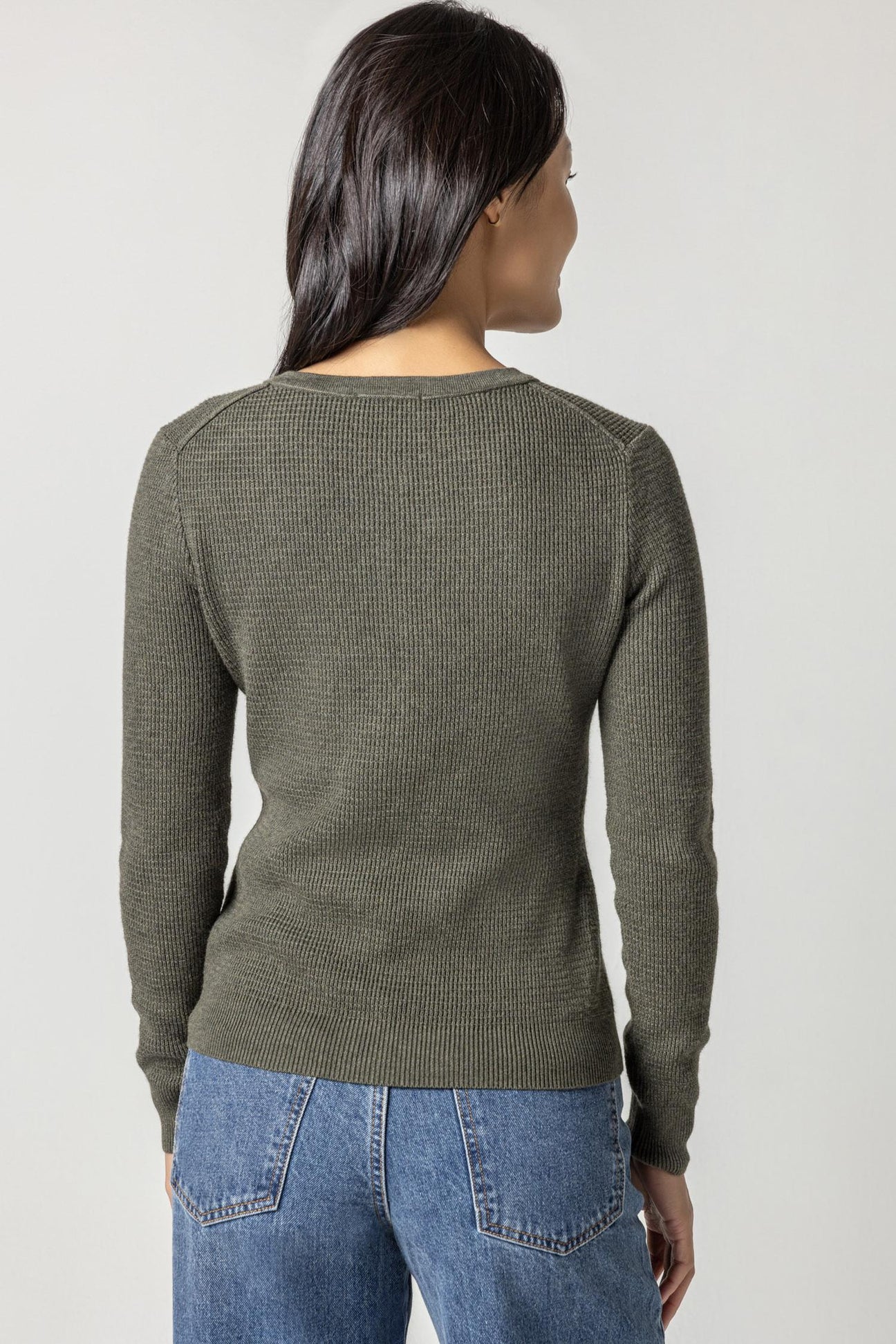 Waffle Henley Sweater in Moss