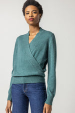 Load image into Gallery viewer, Long Sleeve Wrap Front Sweater in Deep Sea
