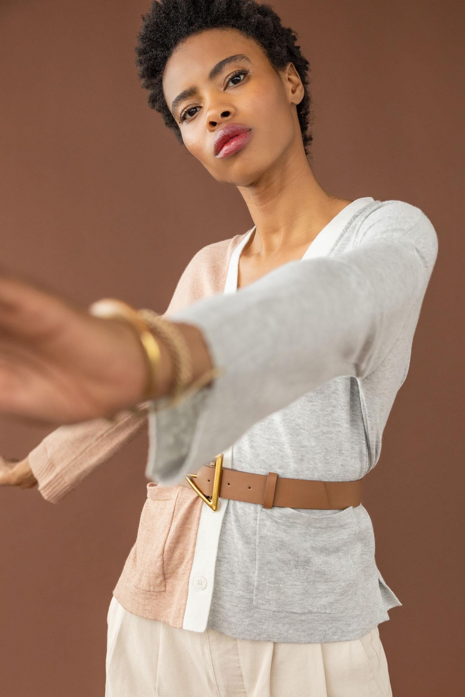 Pocket Cardigan Sweater in Heather Grey/Truffle