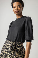Load image into Gallery viewer, Rib Trim Puff Sleeve Sweater in Black

