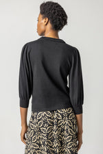 Load image into Gallery viewer, Rib Trim Puff Sleeve Sweater in Black
