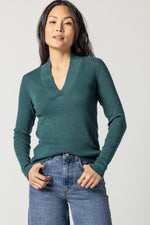 Load image into Gallery viewer, Long Sleeve Shawl Neck Top in Everglade
