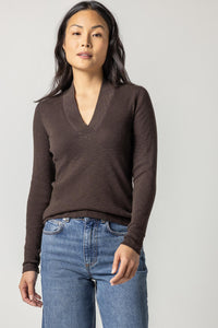 Long Sleeve Shawl Neck Top in Java