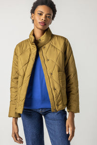 Mock Neck Puffer Jacket in Antique Gold