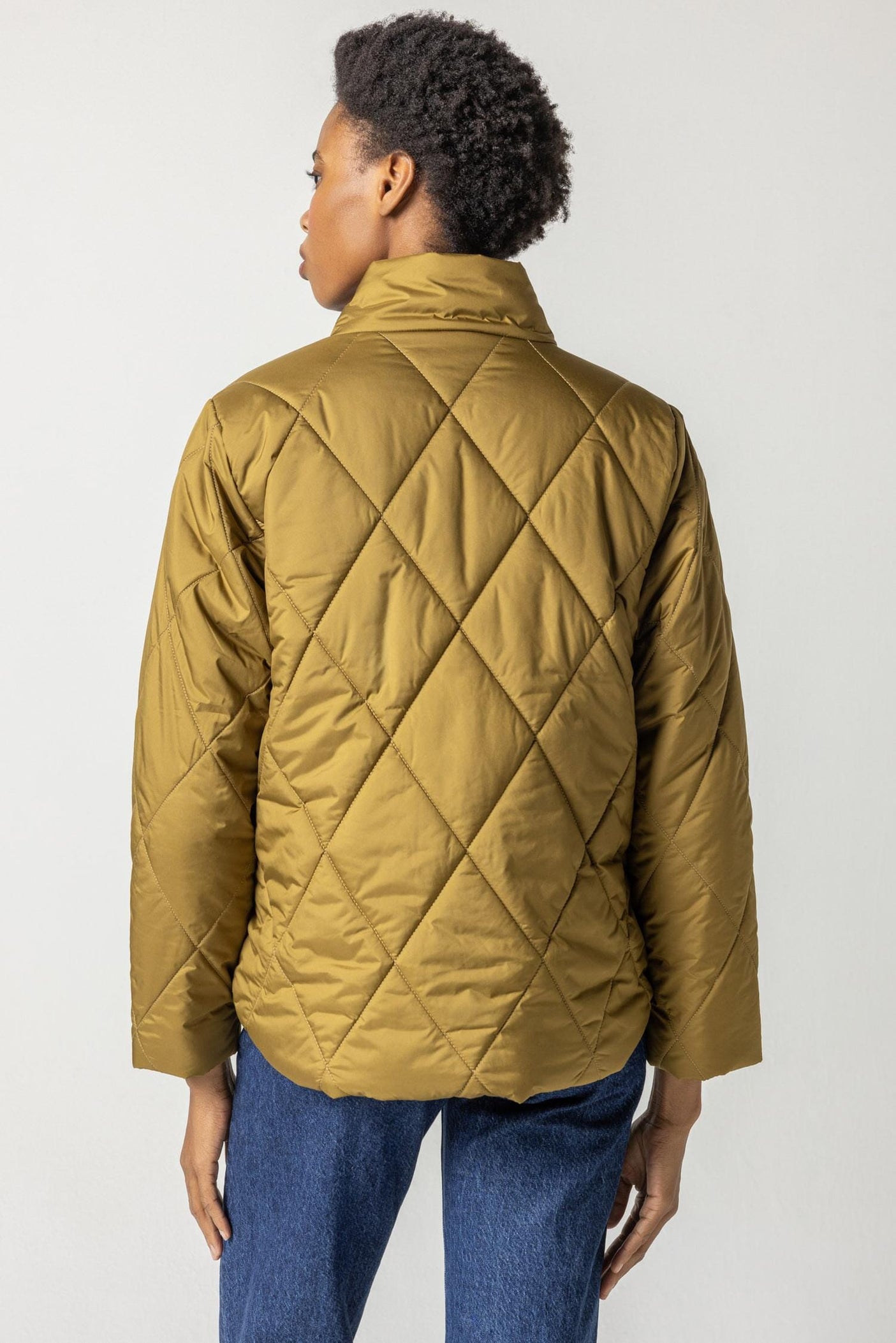 Mock Neck Puffer Jacket in Antique Gold