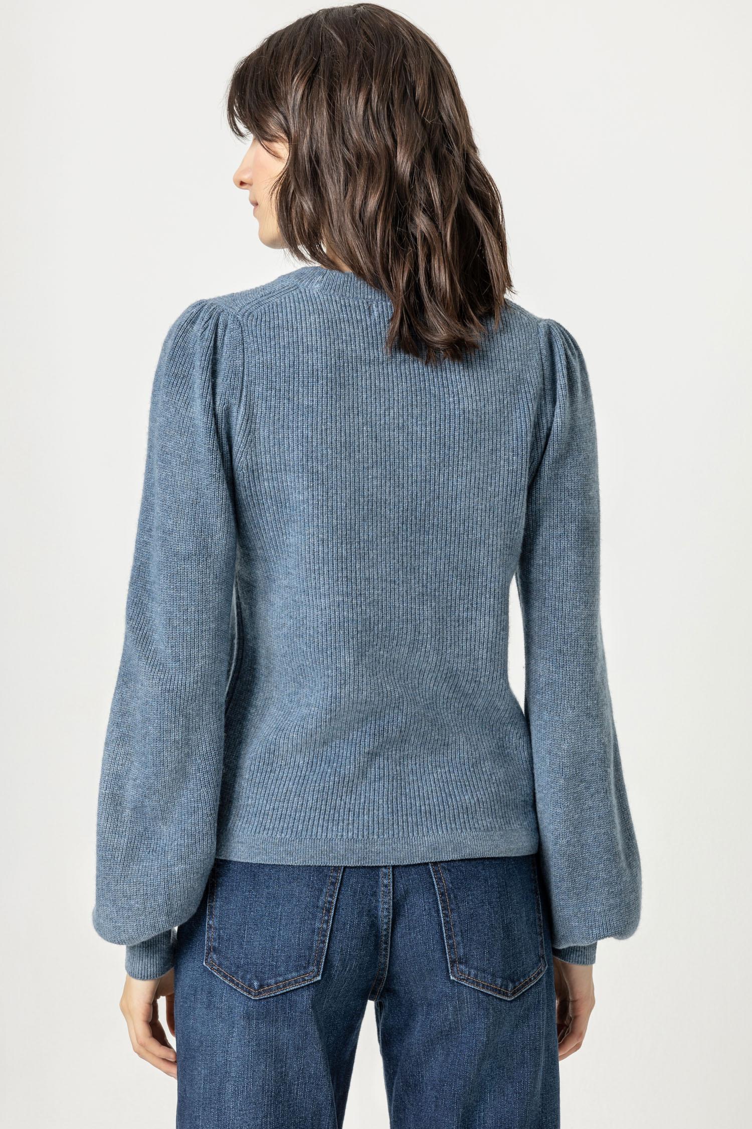 Ribbed Puff Sleeve Sweater in Nautilus